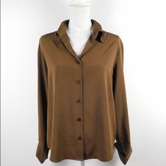 Vintage Notations Chocolate Long Sleeve Blouse - Picture 2 of 2